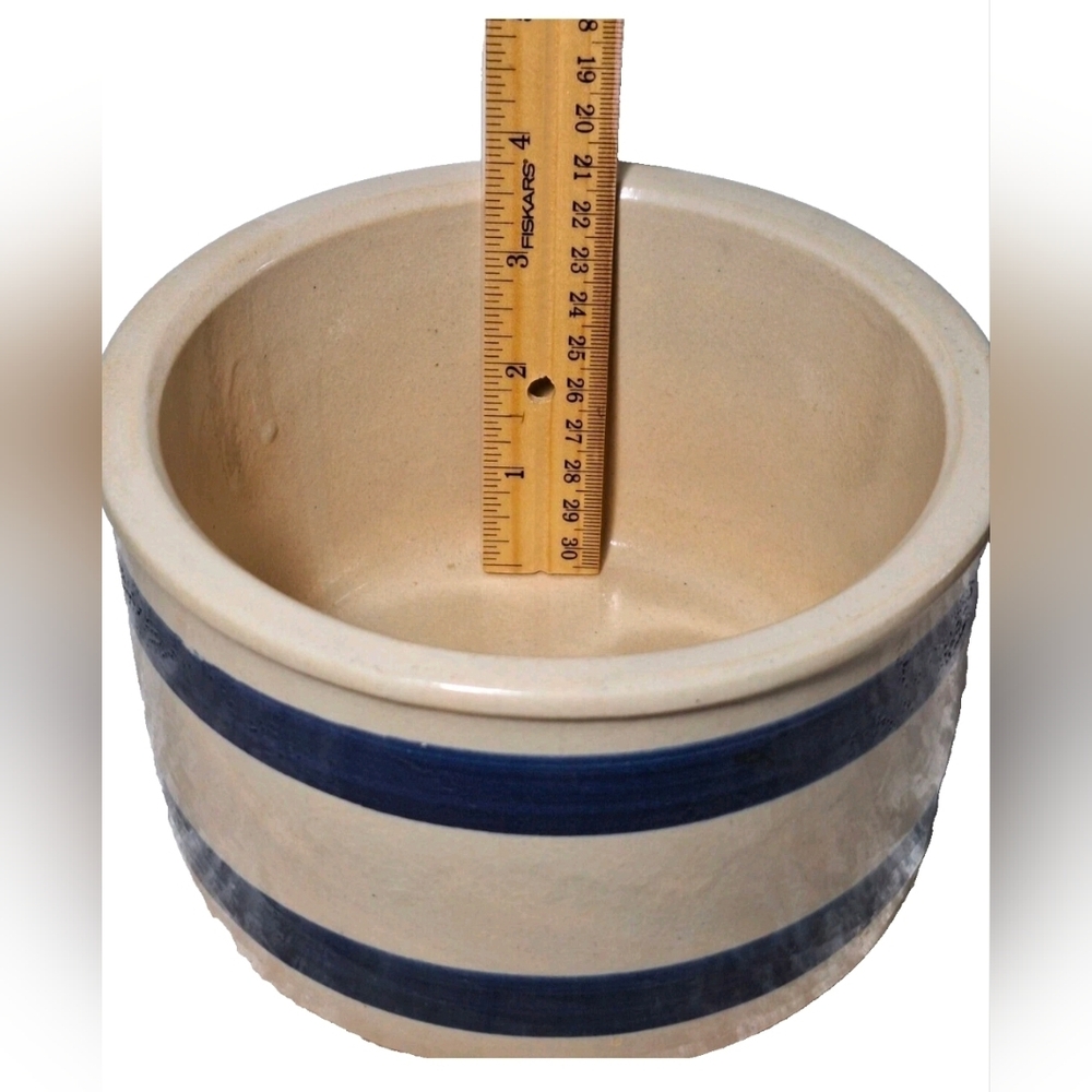 Ransbottom Roseville RRP Co Blue Stripe Pottery Crock #303-B 4h x 6w - Picture 4 of 9